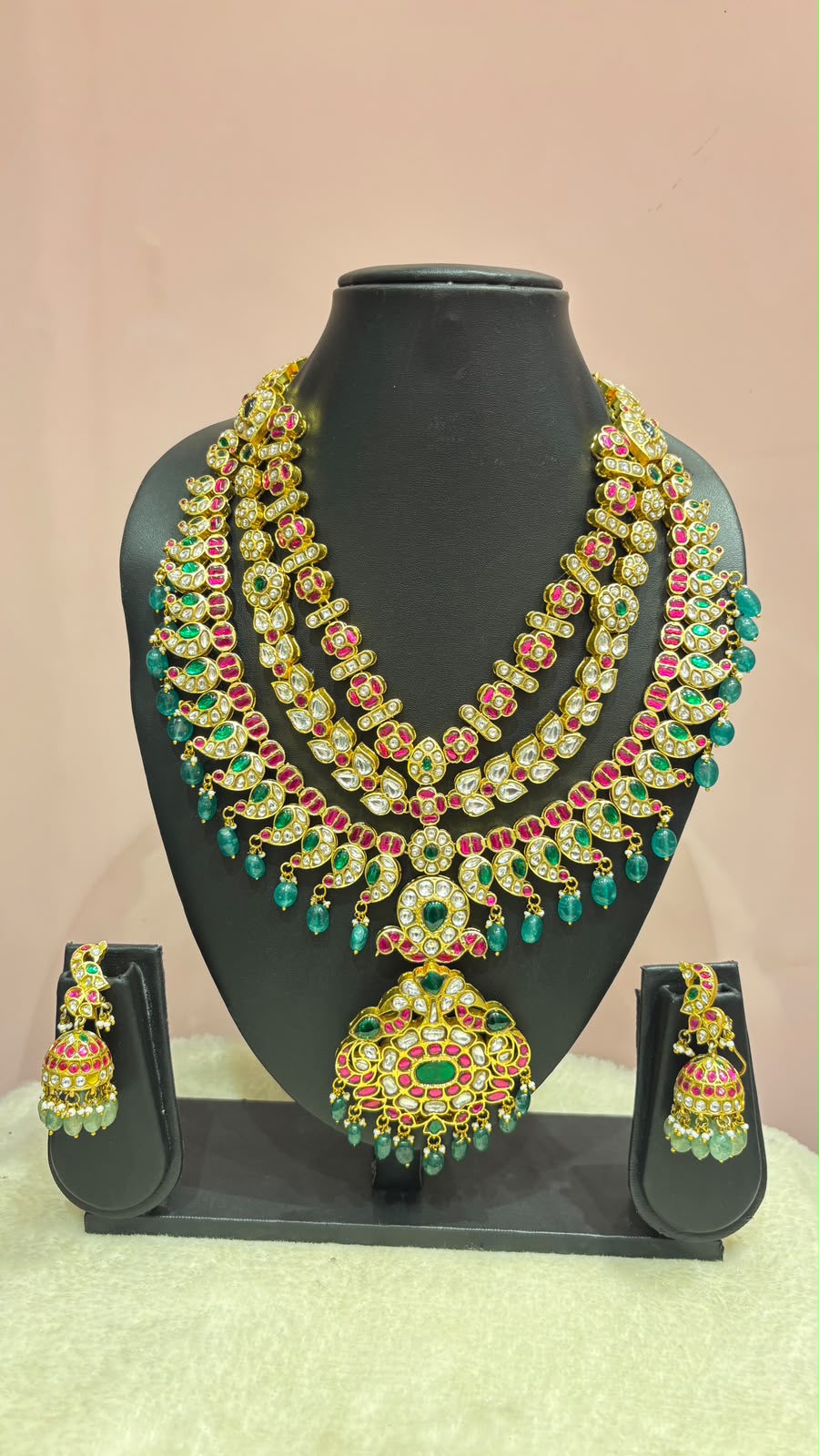 3layer Jadau long haram with earrings